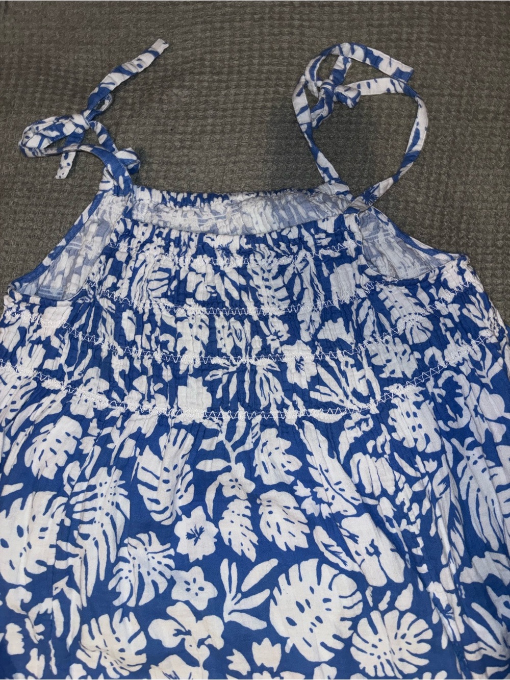 Women’s Blue & White Floral Tie-Shoulder Sundress Top